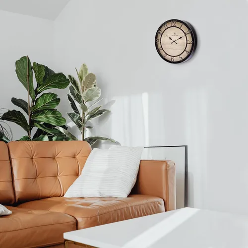 Miniatura 5 de Lafocuse Reloj de pared negro silencioso de 12 pulgadas, funciona con pilas, reloj de pared de granja para cocina, sala de estar, decoración rústica