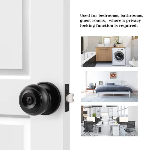 Miniatura 5 de Probrico - Perillas de puerta color negro mate, manijas de puerta con cerradura y pomo, manijas de puerta interior sin llave para baño y dormitorio