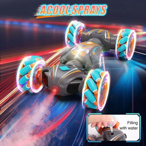 Miniatura 6 de Nicella Coche de control remoto, autos de control remoto rosa para niñas, acrobacias de gestos con luz y música, 4 WD, rotación de 360°, juguetes