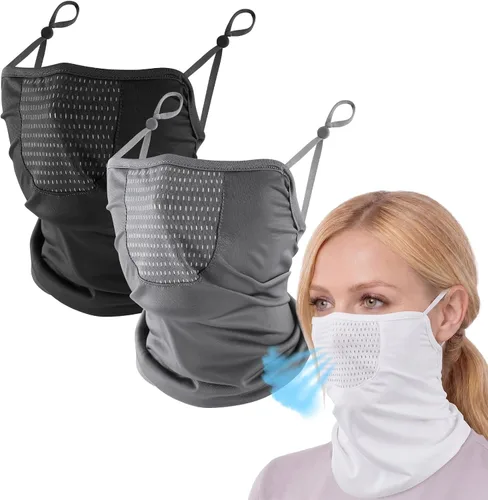 Geyoga Paquete de 3 polainas ajustables de enfriamiento para el cuello, transpirable, máscara de media cara, pasamontañas con bucles para las