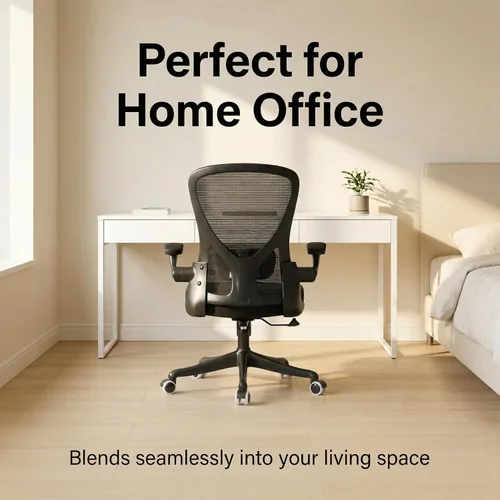 Miniatura 3 de Silla de Oficina Ergonómica con Soporte Lumbar Ajustable y Reposabrazos Abatibles - Silla de Escritorio de Computadora de Respaldo Alto con Cojín