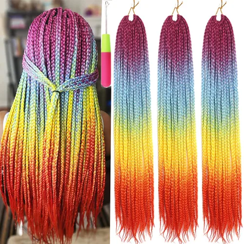 Miniatura 12 de Extensiones de cabello trenzado tipo box de 24 pulgadas, hechas a mano, para mujeres y niñas, extensiones de cabello trenzado, 24#, 3 paquetes, 22
