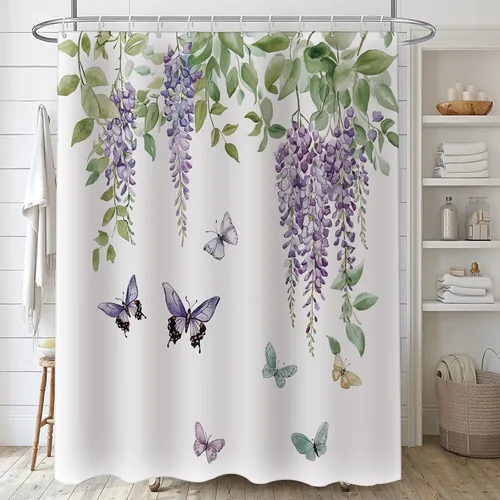 Miniatura 3 de Cortina de ducha, tela impermeable para baño, cortinas decorativas para baño, hotel (cortina, hoja verde)