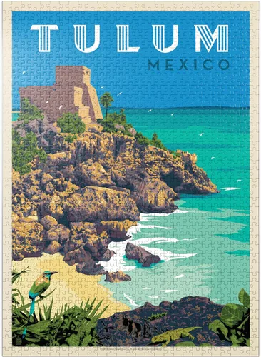 Miniatura 8 de MyPuzzle Mexico: Tulum, póster vintage, rompecabezas premium de 100 piezas para adultos