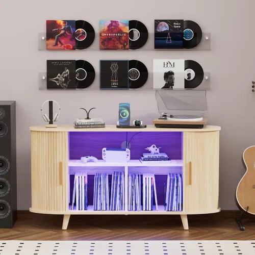 Soporte para tocadiscos con almacenamiento de vinilo, soporte para tocadiscos con almacenamiento de discos, mesa de soporte para discos de vinilo,