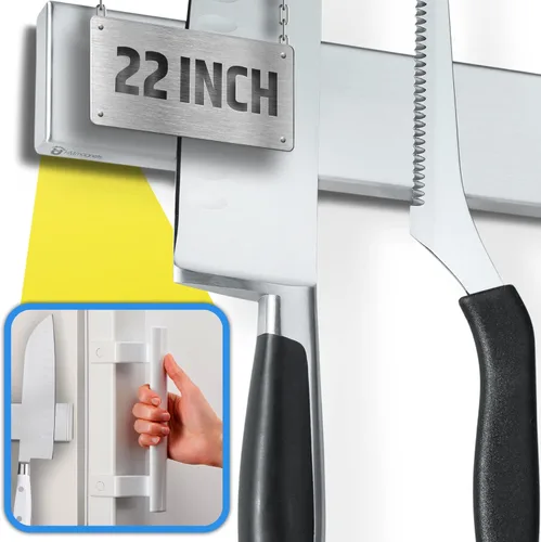Miniatura 16 de Portacuchillos magnético premium de 12" para refrigerador (imanes resistentes de doble cara) - Tira mejorada para montaje fuerte en la nevera