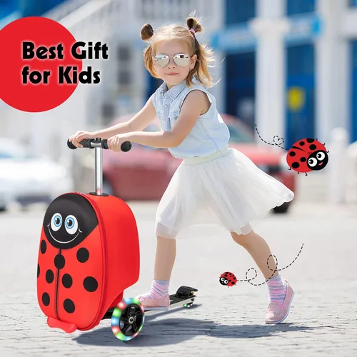 Miniatura 3 de HONEY JOY Maleta de scooter para niños, equipaje de mano de 18 pulgadas con ruedas LED iluminadas, carcasa impermeable y mango retráctil, maleta