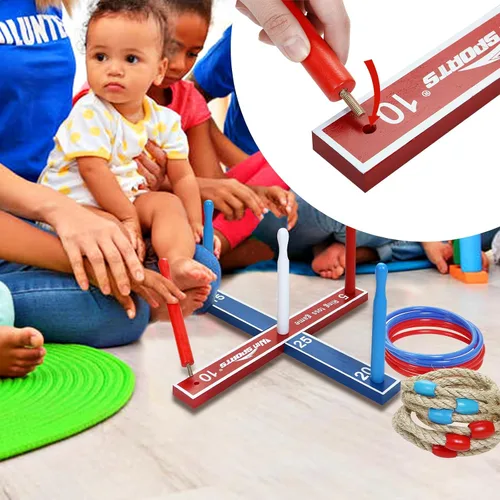 Miniatura 4 de Win SPORTS Juego de lanzamiento de anillos de madera, divertido juego de carnaval para interiores y exteriores, para niños y adultos, incluye 16