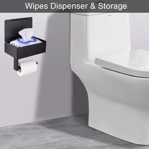 Miniatura 2 de Soporte de papel higiénico adhesivo con estante y almacenamiento, juego de soporte de rollo de papel higiénico montado en la pared y dispensador