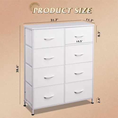 Miniatura 3 de WLIVE - Cómoda de tela para dormitorio, cómoda alta con 8 cajones, torre de almacenamiento con contenedores de tela, cómodas dobles, cómoda