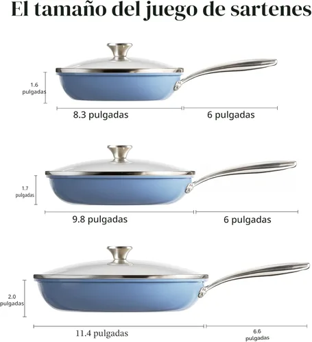 Miniatura 9 de Redchef Juego de utensilios de cocina antiadherentes, juego de sartenes de cerámica con tapas de vidrio templado, juego de cocina antiadherente