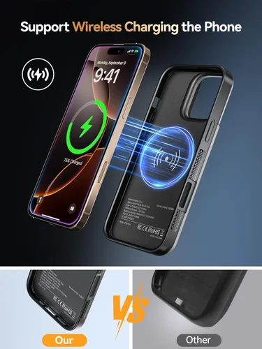 Miniatura 6 de NEWDERY Upgraded Battery Case for iPhone 16 pro, 5000mAh USB C Portable Power Bank, CarPlay, Sync-Data Supported, Rechargeable Charger Case