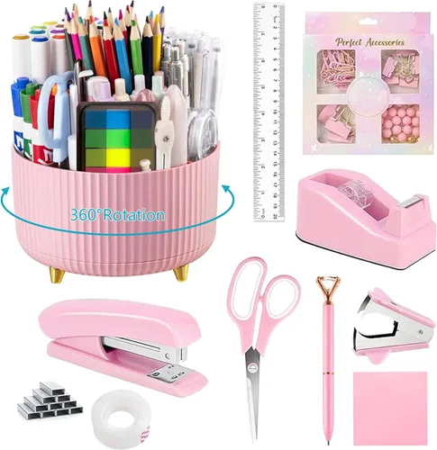 Miniatura 21 de Suministros de oficina, accesorios de escritorio negros, juego de suministros de oficina, juego de grapadora y dispensador de cinta, tijeras