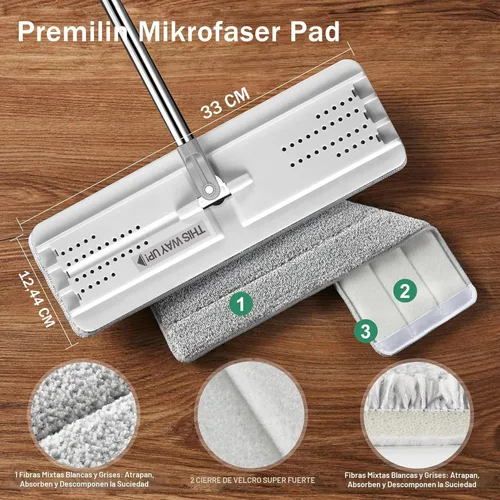 Miniatura 2 de JOYMOOP Trapeadores planos, trapeador de microfibra para limpieza de pisos y limpiador de paredes, mango de trapeador de 50" con cabezal plano