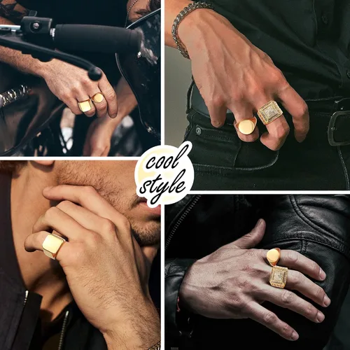 Miniatura 3 de Dochais 3 anillos de sello para hombres y mujeres, anillos chapados en oro de 14 quilates, anillos de acero inoxidable para hombres, anillos de oro