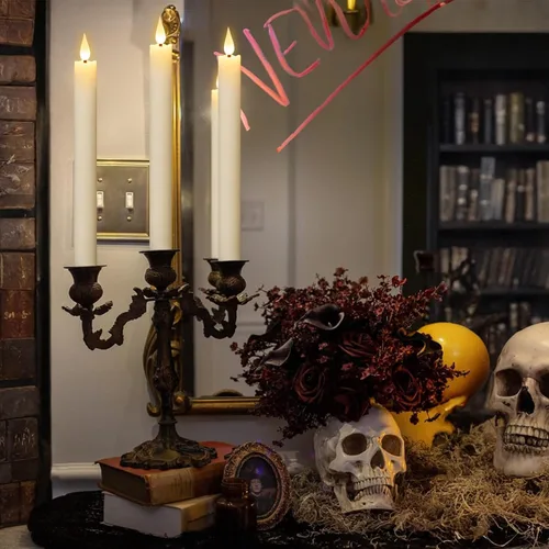 Miniatura 5 de GenSwin Velas cónicas recargables sin llama con base de carga, paquete de 6 velas LED que funcionan con batería con control remoto y temporizador