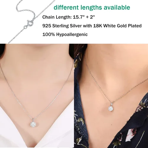 Miniatura 5 de IMOLOVE Collares con colgante de solitario de moissanita para mujer, plata de ley con chapado en oro blanco de 18 quilates, 1 quilates de color D
