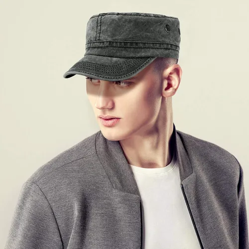 Miniatura 12 de Geyoga 3 unidades Cadet Army - Gorras de algodón lavado militar para tapas planas ajustables estilo militar sombrero unisex