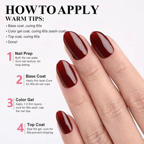 Miniatura 5 de Esmalte de uñas en gel color rojo oscuro, 1 unidad, 0.5 onzas líquidas, color rojo marronado, esmalte de remoción UV LED, arte de uñas/salón de rojo