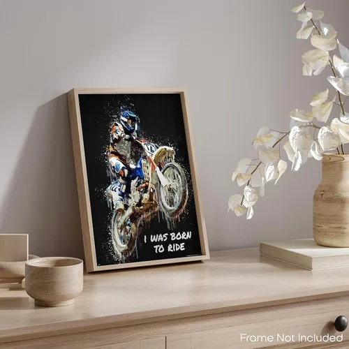 Miniatura 5 de Inspirational Wall Art Co. - I Was Born To Ride - Regalo de carreras de motocross ATV Freestyle para niños, citas de motivación, carteles impresos