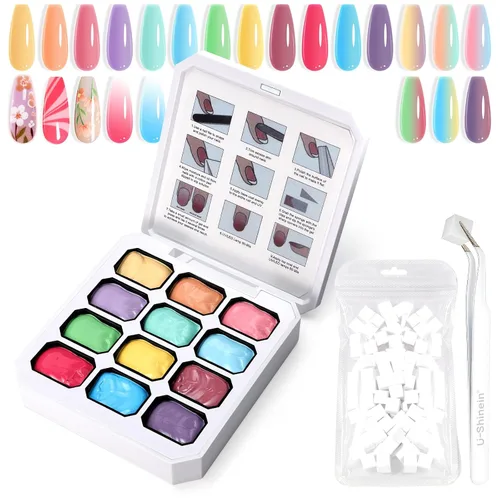 Miniatura 31 de Gel de Pintura con Degradado, 12 Colores Brillantes de Esmalte de Uñas en Gel Ombré para Uñas con Pigmento Pat Aura, Manicura Francesa DIY, Arte
