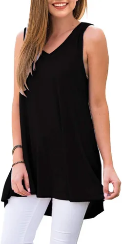 Miniatura 2 de AWULIFFAN Remera de verano tipo túnica sin mangas con cuello en V para mujer