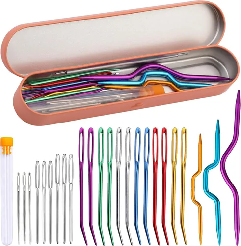 Agujas de hilo, agujas de tapiz, agujas romas de ojo grande, agujas de zurcado para ganchillo con agujas de cable de tejer, caja de almacenamiento,