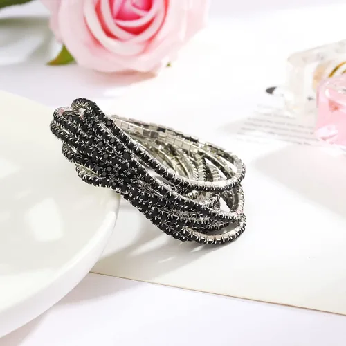 Miniatura 6 de DIMISHIN Pulsera elástica de diamantes de imitación para mujer, juego de pulsera de tenis de cristal apilable
