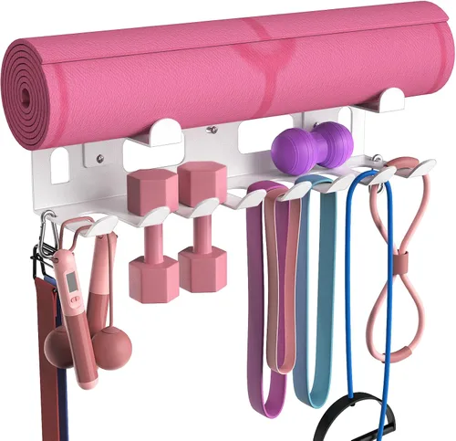 Miniatura 8 de KHAMAL Multi-Purpose Gym Equipment Storage Rack for Resistance Bands - Gym Wall Storage for Exercise Bands, Yoga mat, Jump Ropes, Weight Belts, Negro