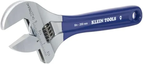 Miniatura 6 de Klein Tools D509-8 Llave ajustable, llave de transmisión forjada de mandíbula extra ancha con acabado cromado pulido, 8 pulgadas
