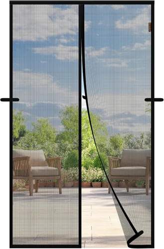 Miniatura 12 de Puerta mosquitera magnética gris, se adapta a puertas de 30'' x 80'', poliéster a prueba de arañazos, mantiene fuera a las criaturas molestas, malla