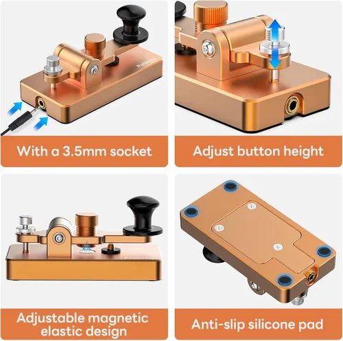 Miniatura 2 de Putikeeg Clásico Morse Mini Código Clave Morse Código Paleta Llave Aleación de Aluminio Mini-Key Morse CW Llave Portátil Morse Práctica Clave Oro