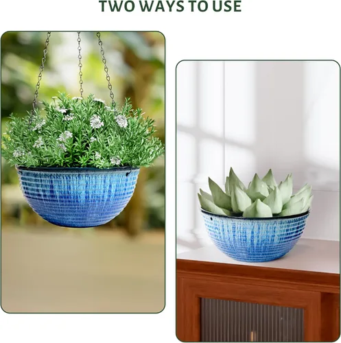 Miniatura 5 de Macetas colgantes de 10 pulgadas para plantas de interior y exterior, paquete de 2 macetas colgantes con orificio de drenaje, macetas colgantes