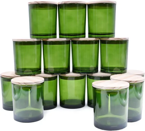 Miniatura 8 de SHOWIN Frascos de vela gruesos de 10 onzas para hacer velas 15 piezas, frascos vacíos con tapas de madera para hacer velas, contenedor de muestra