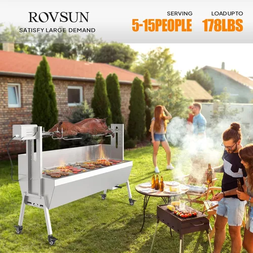 Miniatura 2 de Kit de parrilla con espetón ROVSUN de 46'' con capacidad de 176 libras, parrilla eléctrica con espetón para cerdo y cordero con soporte
