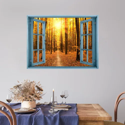 Miniatura 35 de wall26 Adhesivo decorativo para pared, diseño de oso y mariposa fuera de una ventana abierta, no se pega ni se pega, papel tapiz no tejido