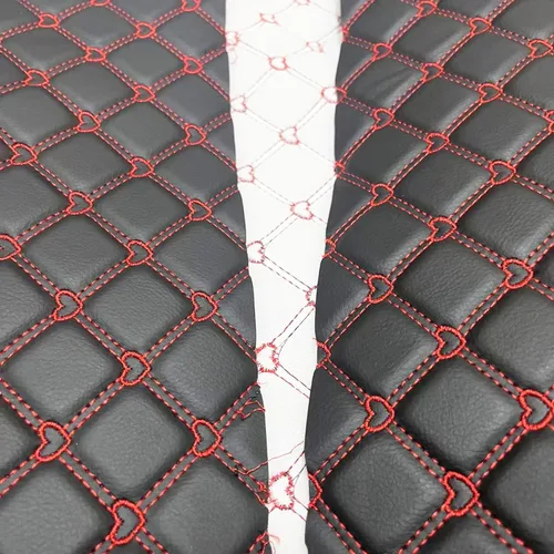 Miniatura 5 de Tela de vinilo de espuma acolchada con patrón de corazón con respaldo de esponja de 0.23 pulgadas, tela de piel sintética para techo de automóvil