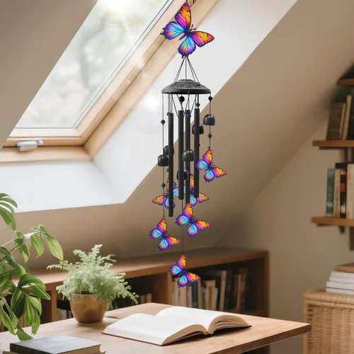 Miniatura 9 de Campanillas de Viento de Mariposa para Exteriores, Campanillas de Metal Negro al Aire Libre, Regalos de Mariposas para Mujeres/Hombres, Decoración