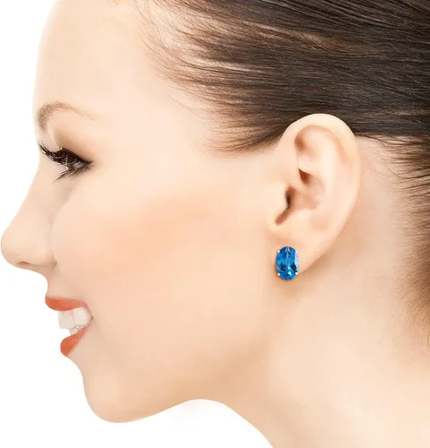 Miniatura 2 de Pendientes de oro galaxia de 16 quilates de oro macizo de 14 quilates con clip francés de topacio azul natural