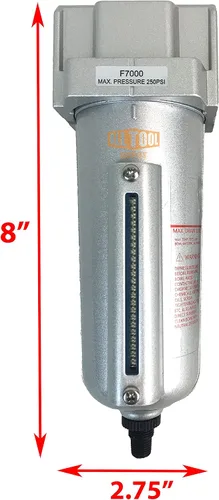 Miniatura 2 de 1/2 "NPT Heavy Duty Filtro de partículas de grado industrial/trampa de agua para líneas de aire comprimido de compresor de aire, 5u con cuenco