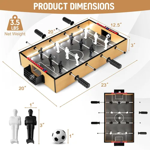 Miniatura 7 de Giantex Mesa de futbolín de 20 pulgadas, mesa de fútbol de mesa con luces LED, jugadores realistas y 2 bolas, mesa de juego de fútbol de madera