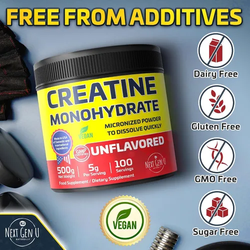 Miniatura 4 de NextGenU - Monohidrato de creatina vegana en polvo, 5000 mg por porción, 17.64 oz / 1.1 libras, suplemento alimenticio puro micronizado sin sabor