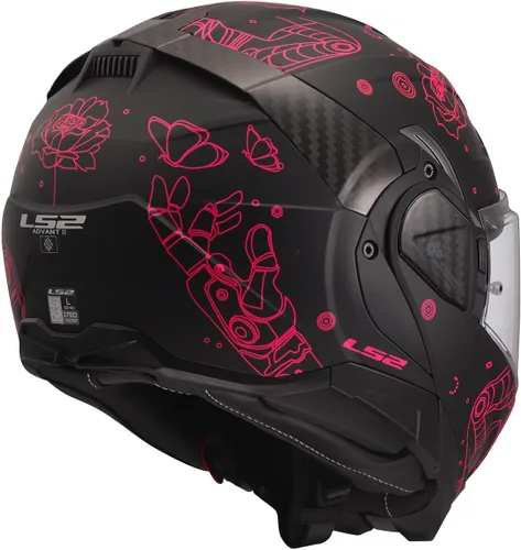 Miniatura 6 de Cascos LS2 Advant II - Casco modular para motocicleta con protector solar (Negro mate Sophia/Rosa - Talla L)