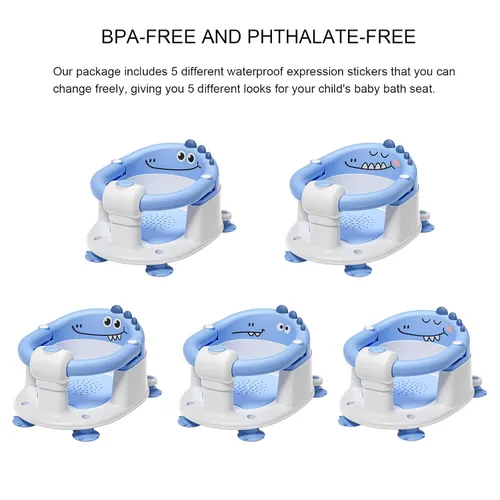Miniatura 8 de Asiento de baño para bebé TPN para bebés de 6 meses en adelante, asiento de baño antideslizante para niños pequeños con 5 calcomanías de emoji Azul
