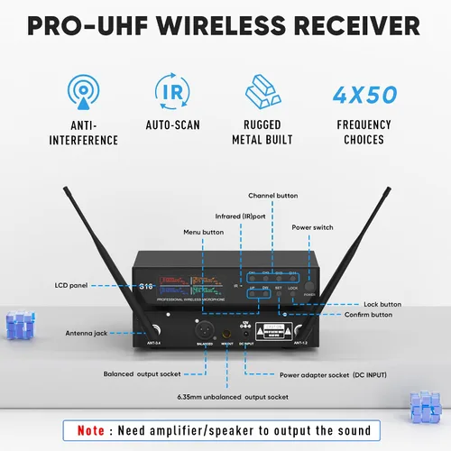 Miniatura 2 de Sistema de micrófono inalámbrico de solapa con auriculares y micrófonos Lavalier, juego de micrófonos UHF Pro de 4 canales con transmisor de paquete