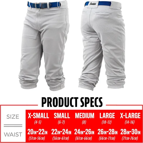 Miniatura 7 de Franklin Sports Pantalones de béisbol y sóftbol juveniles, hasta la rodilla + pantalones de béisbol de ajuste relajado para niños, color blanco