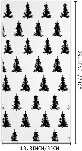 Miniatura 5 de Juego de 2 toallas de mano para árbol de Navidad, color blanco y negro, juego de 2 toallas de baño absorbentes de copos de nieve, toallas