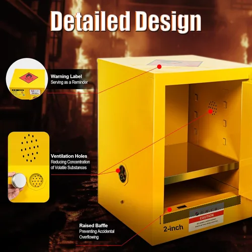 Miniatura 6 de Gabinete de seguridad química industrial, Gabinete de almacenamiento de líquidos inflamables de 4 galones, Gabinete a prueba de explosiones de placa