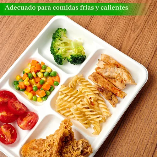 Miniatura 5 de ECOLipak Platos 100% compostables de 5 compartimentos, paquete de 125 platos de papel desechables, platos de caña de azúcar biodegradables de alta