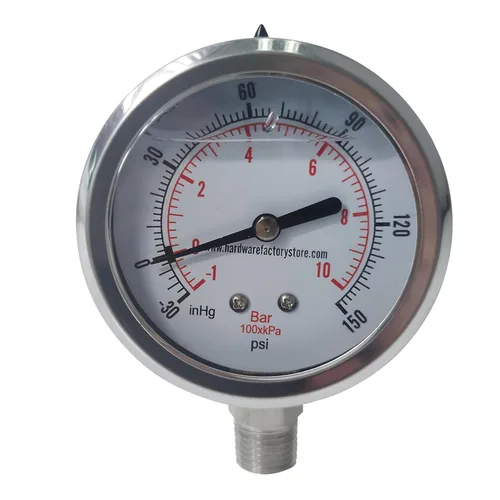 Miniatura 8 de HFS (R) -30 inHg-0 PSI Medidor de presión de vacío relleno de glicerina, tamaño de dial de 2", montaje inferior NPT de 1/4", caja de acero